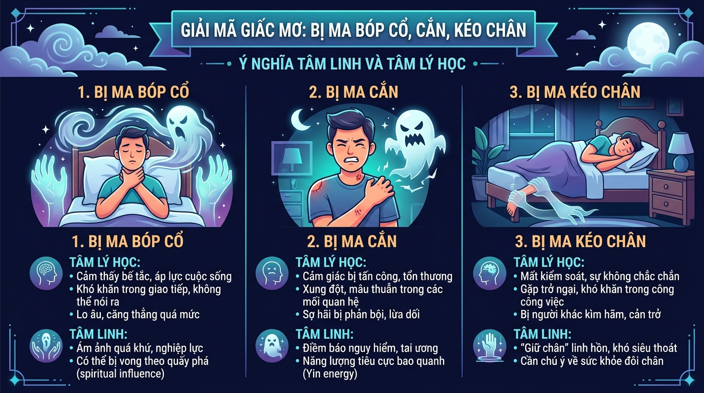Ý nghĩa giấc mơ người bị ma bóp cổ, ma cắn, ma kéo chân