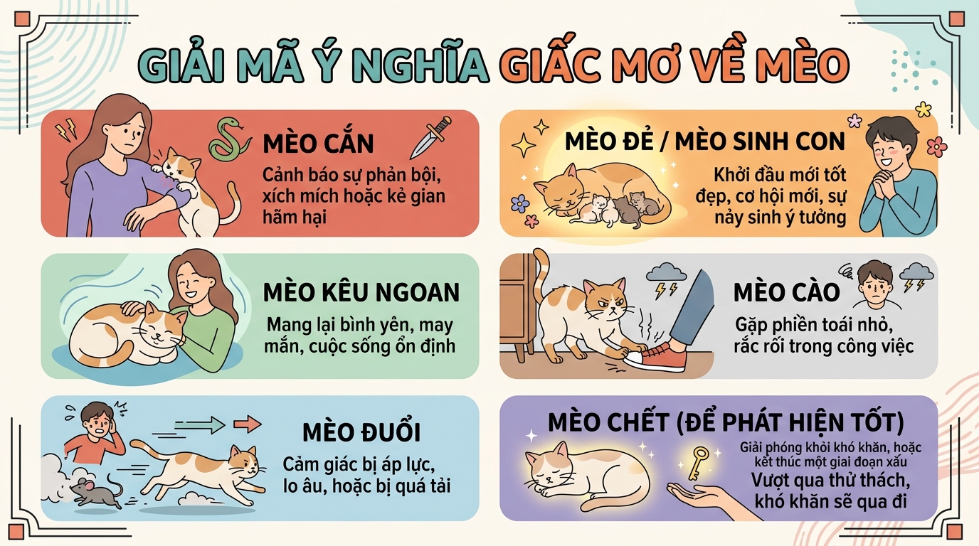 Ý nghĩa hành động của mèo trong mơ như mèo cắn, mèo đẻ con