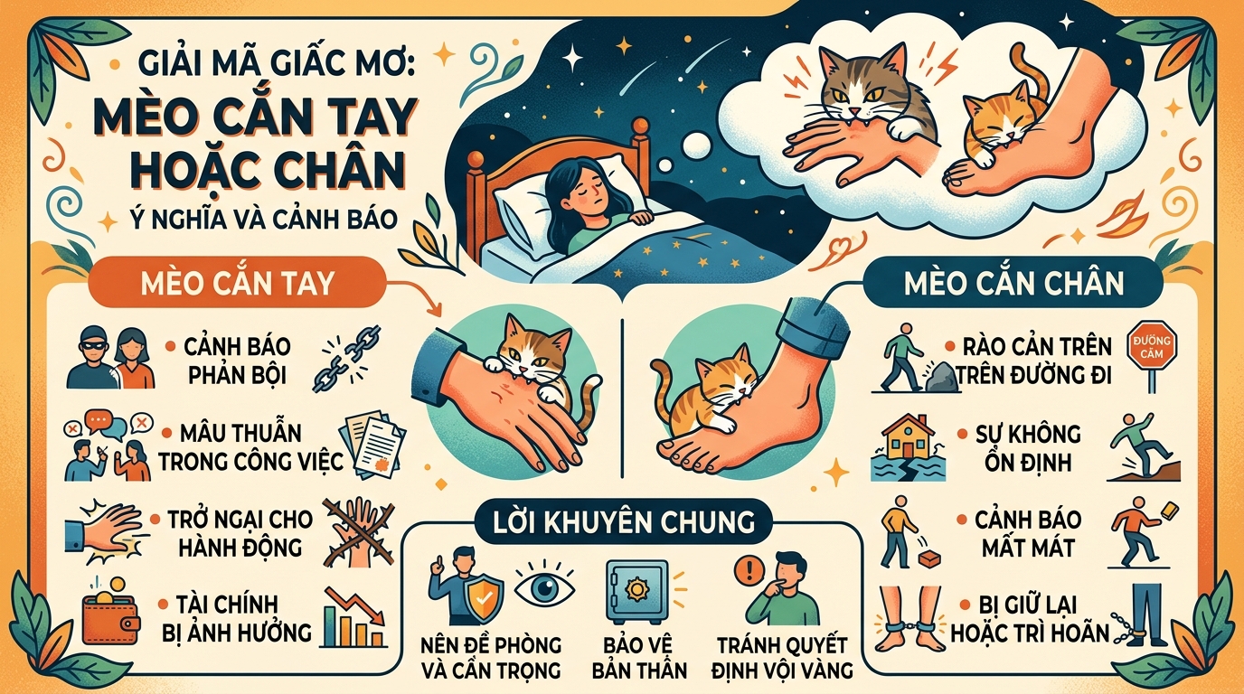 Ngủ mơ thấy mèo cắn tay, cắn chân là điềm báo gì
