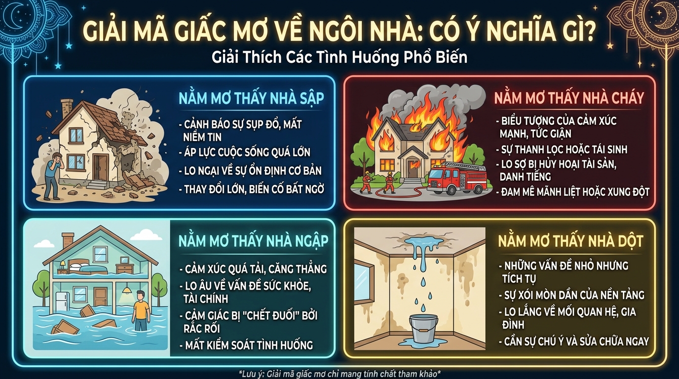Ý nghĩa nằm mơ thấy nhà sập, cháy nhà, ngập nước, dột mưa