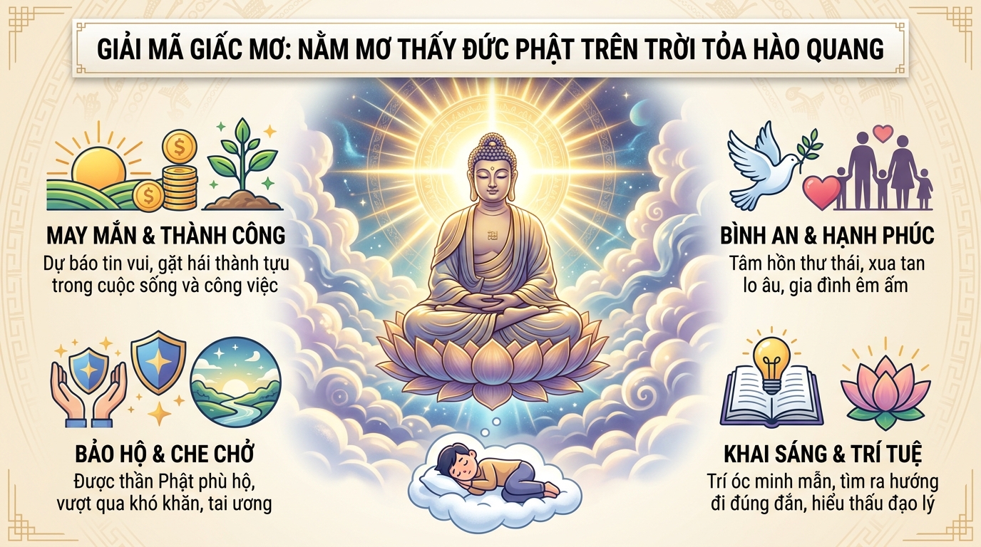 Giải mã điềm báo nằm mơ thấy phật trên trời, phật chiếu hào quang