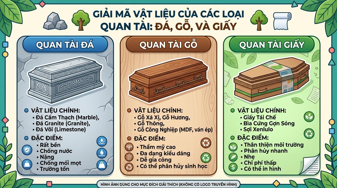 Giải mã chất liệu quan tài đá, quan tài gỗ, quan tài giấy