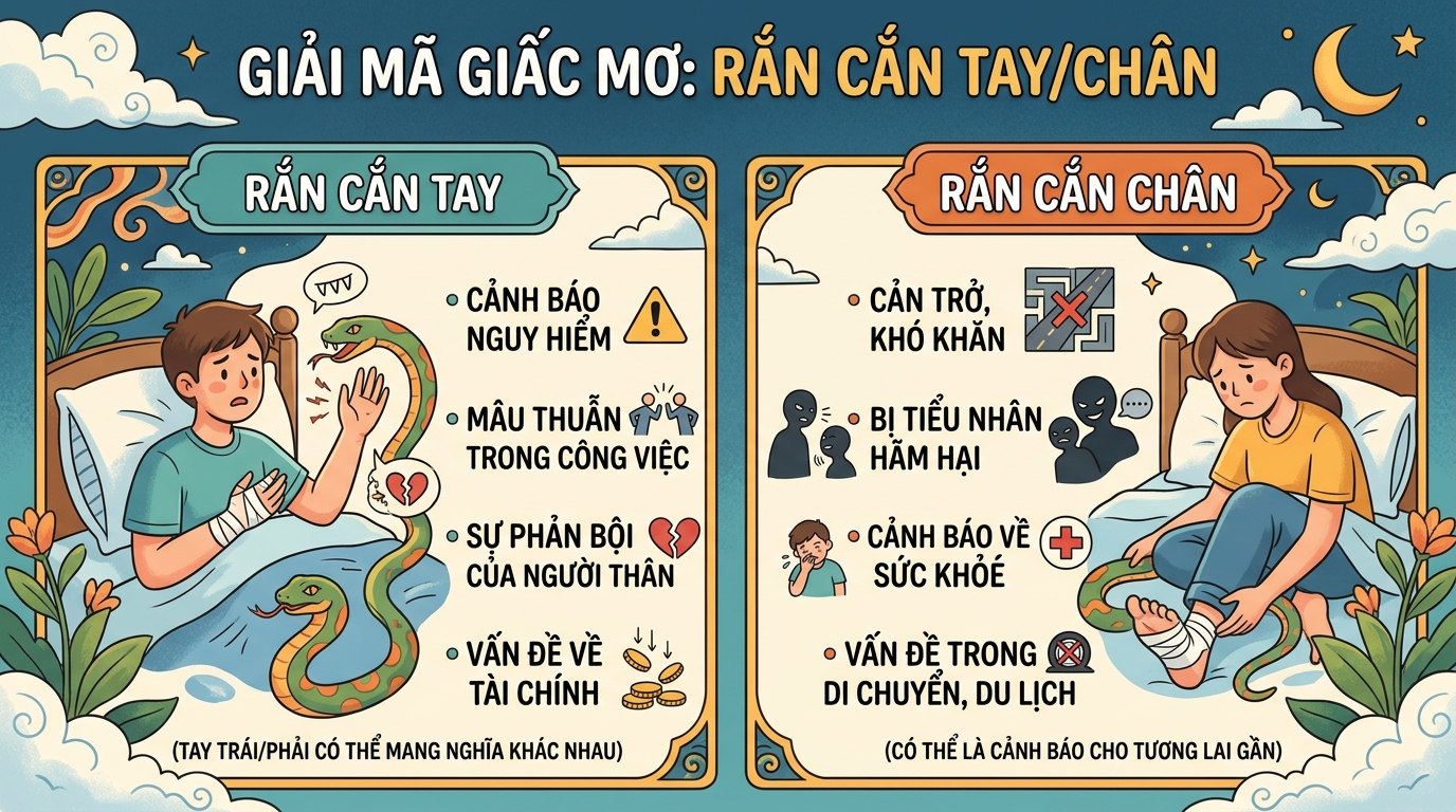 Giải mã điềm báo khi mơ thấy rắn cắn vào tay, chân