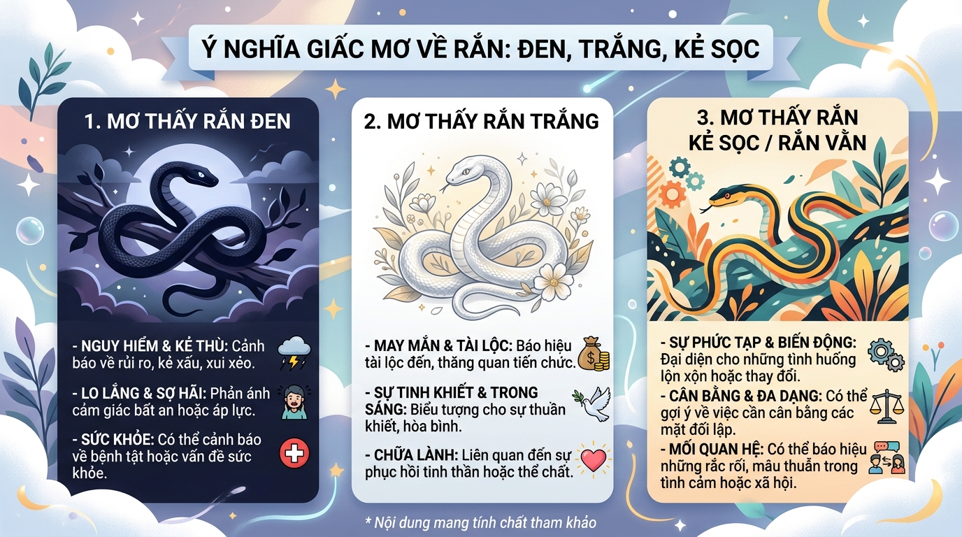 Ngủ mơ thấy rắn đen, rắn trắng, rắn sọc dưa là điềm gì