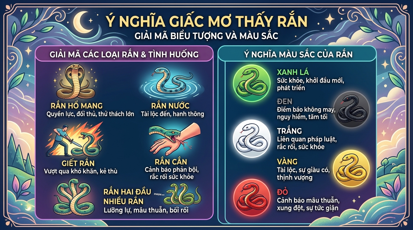 Ý nghĩa màu sắc và chủng loại rắn trong giấc mơ
