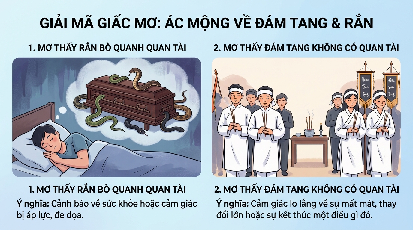Giải mã ác mộng rắn bò quanh quan tài, đám ma không có quan tài