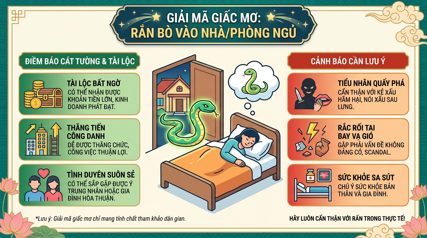 Giải mã điềm báo mơ thấy rắn bò vào nhà, phòng ngủ