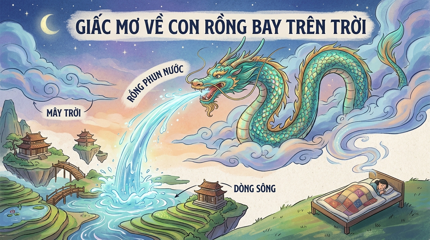 Ngủ mơ thấy rồng bay trên trời, rồng phun nước
