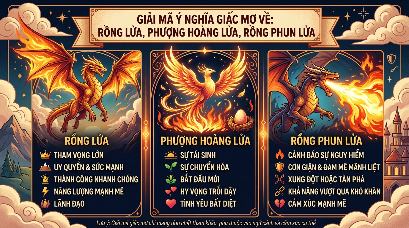 Ý nghĩa nằm mơ thấy rồng phun lửa, phượng hoàng lửa, kiến lửa