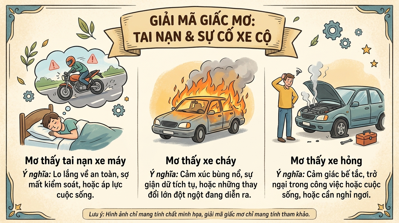 Điềm báo mơ thấy tai nạn xe máy, xe cháy, hỏng hóc
