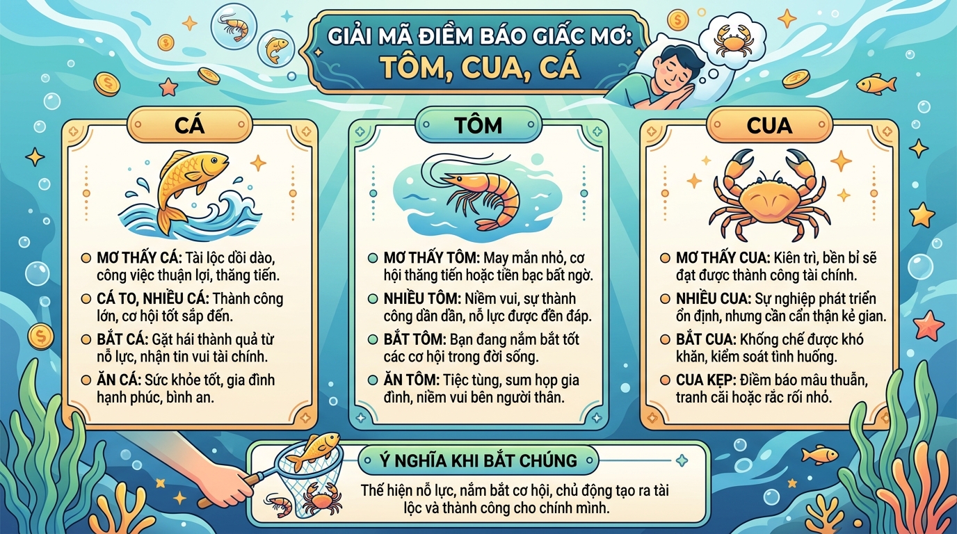 Ý nghĩa giấc mơ thấy tôm cua cá, bắt tôm cua cá