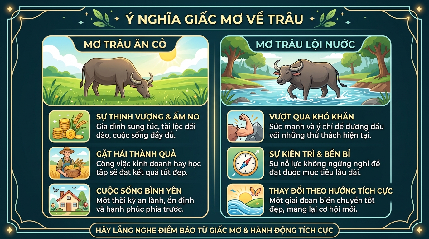 Ngủ mơ thấy trâu ăn cỏ, trâu lội nước là điềm báo gì