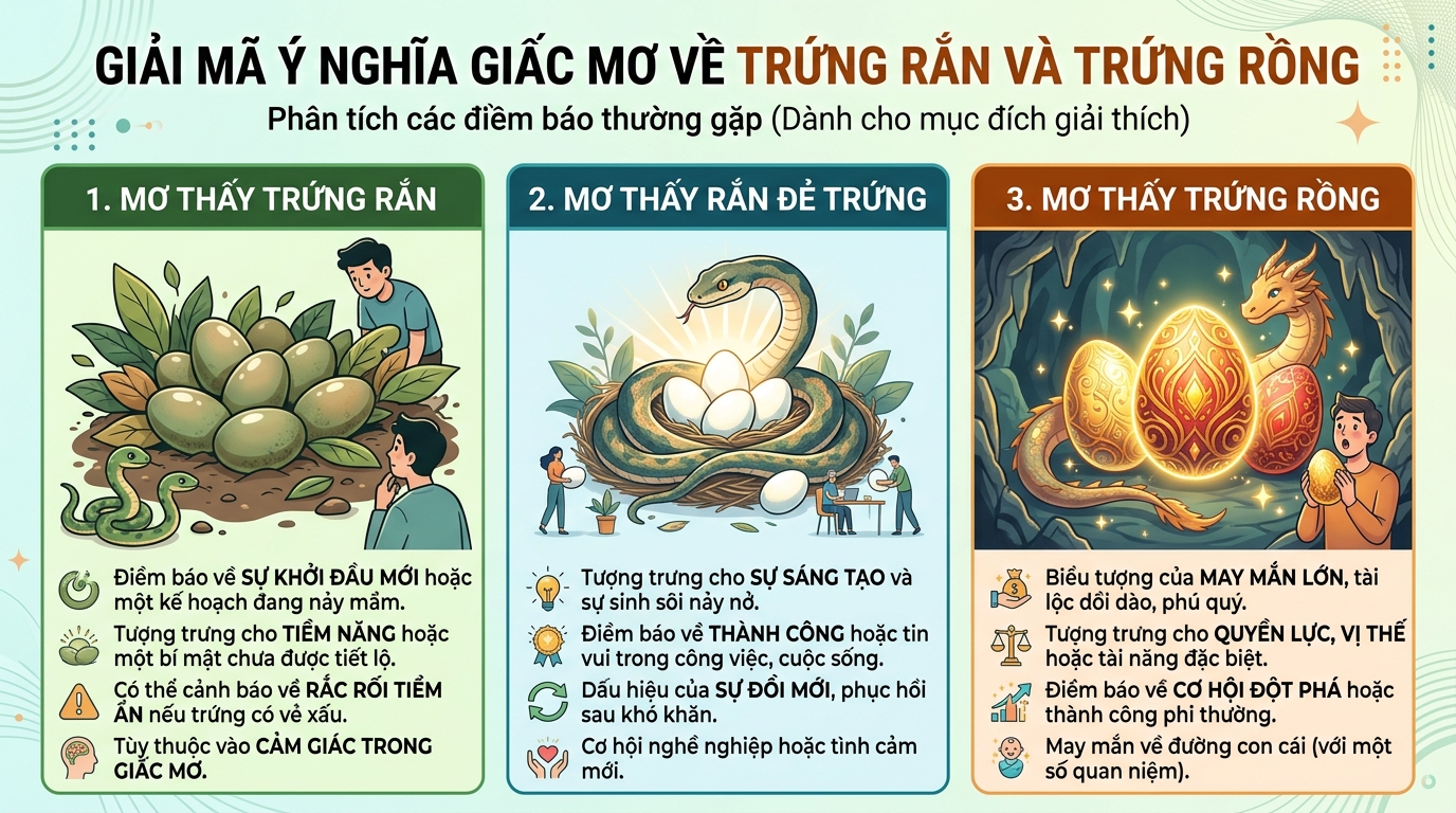 Giải mã điềm báo nằm mơ thấy trứng rắn, rắn đẻ trứng, trứng rồng