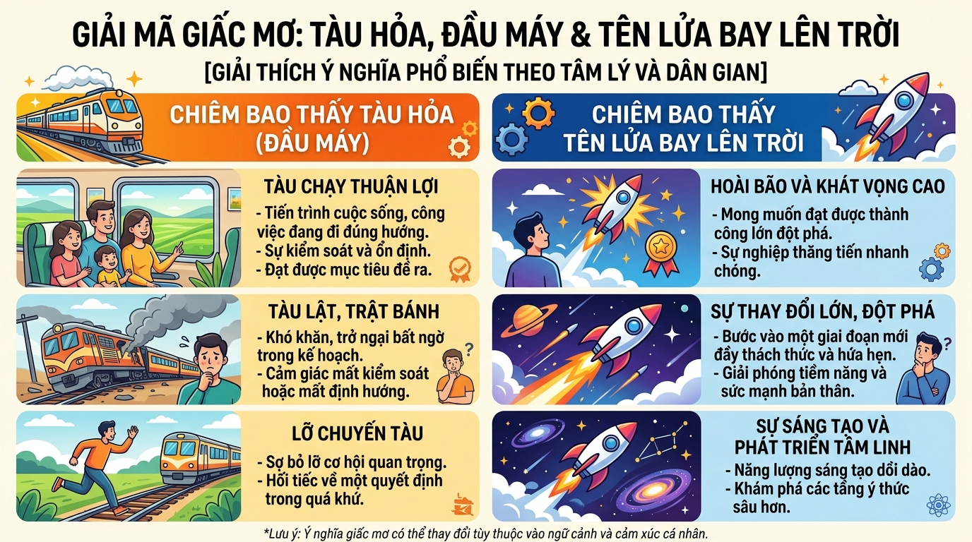Ý nghĩa giấc mơ thấy xe lửa, tàu lửa, tên lửa bay lên trời