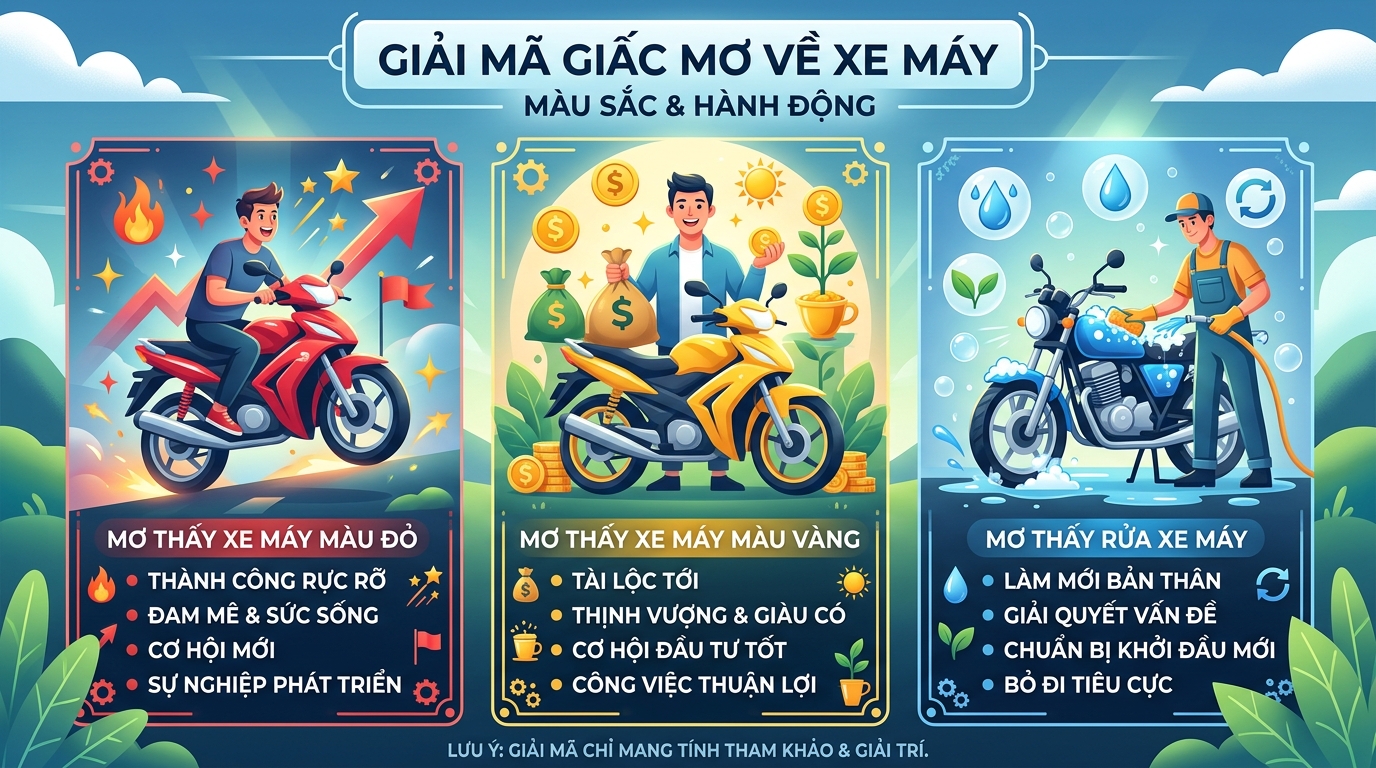 Ý nghĩa nằm mơ thấy xe máy màu đỏ, xe máy màu vàng và hành động rửa xe