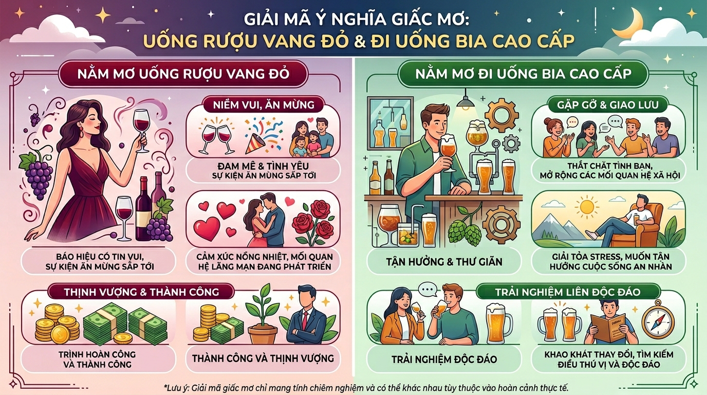 Ý nghĩa giấc mơ thấy uống rượu vang đỏ, đi uống bia sang trọng