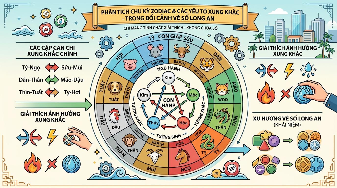 Hình tròn chia thành các mảng màu khác biệt, bên trong mỗi mảng chứa một ký tự chữ cái.