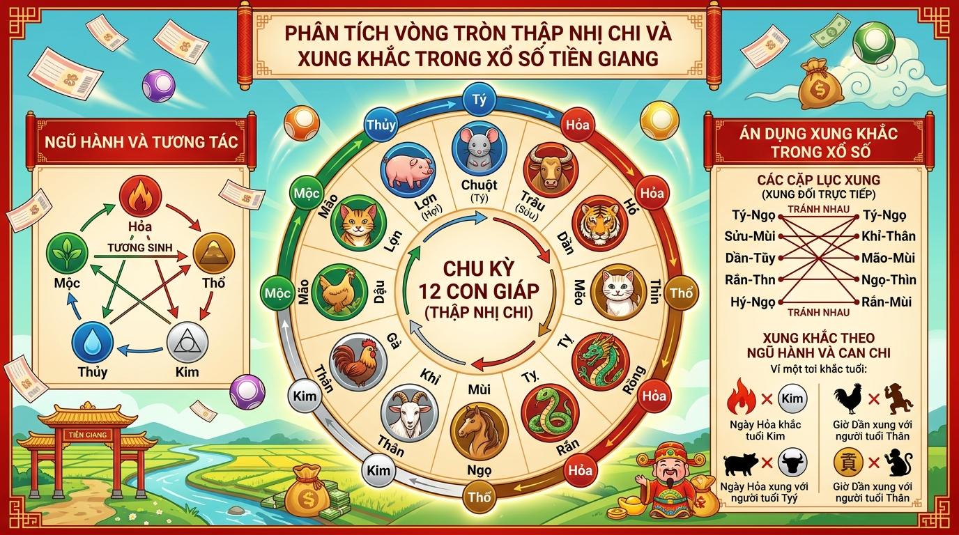 Hình tròn chia thành các mảng màu khác biệt, bên trong mỗi mảng chứa một ký tự chữ cái.