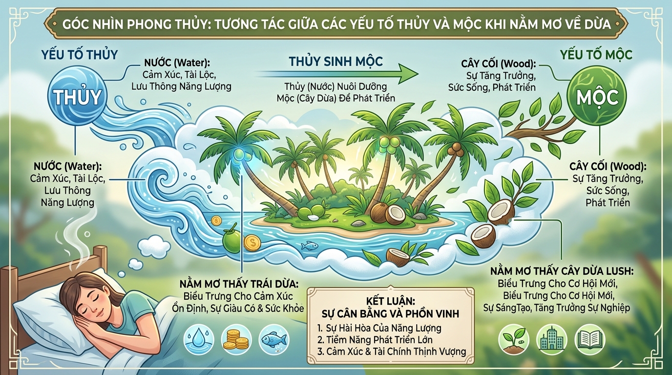 Góc nhìn phong thủy Thủy Mộc tương sinh khi nằm mơ thấy trái dừa