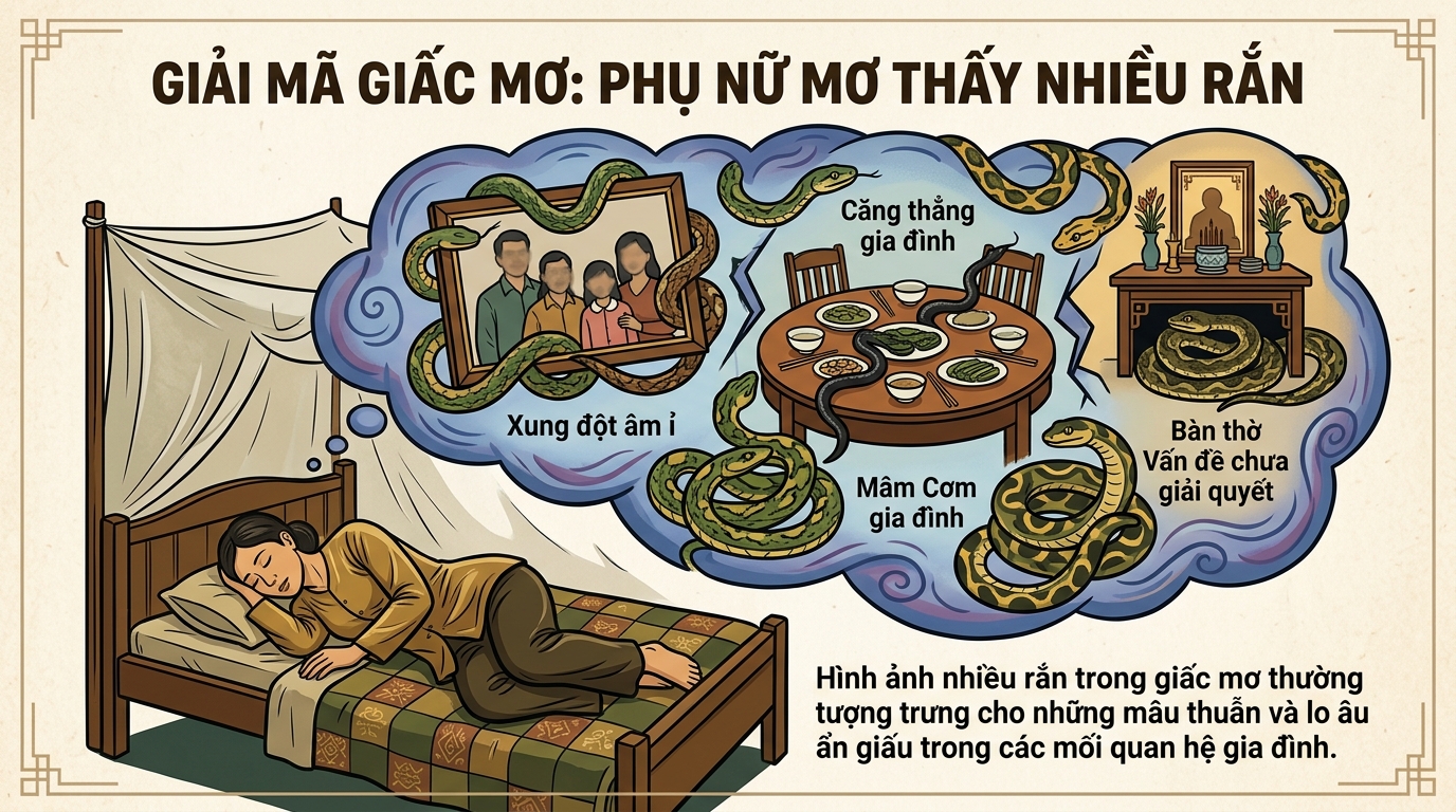 Phụ nữ nằm mơ thấy nhiều rắn, góc khuất gia đạo thị phi