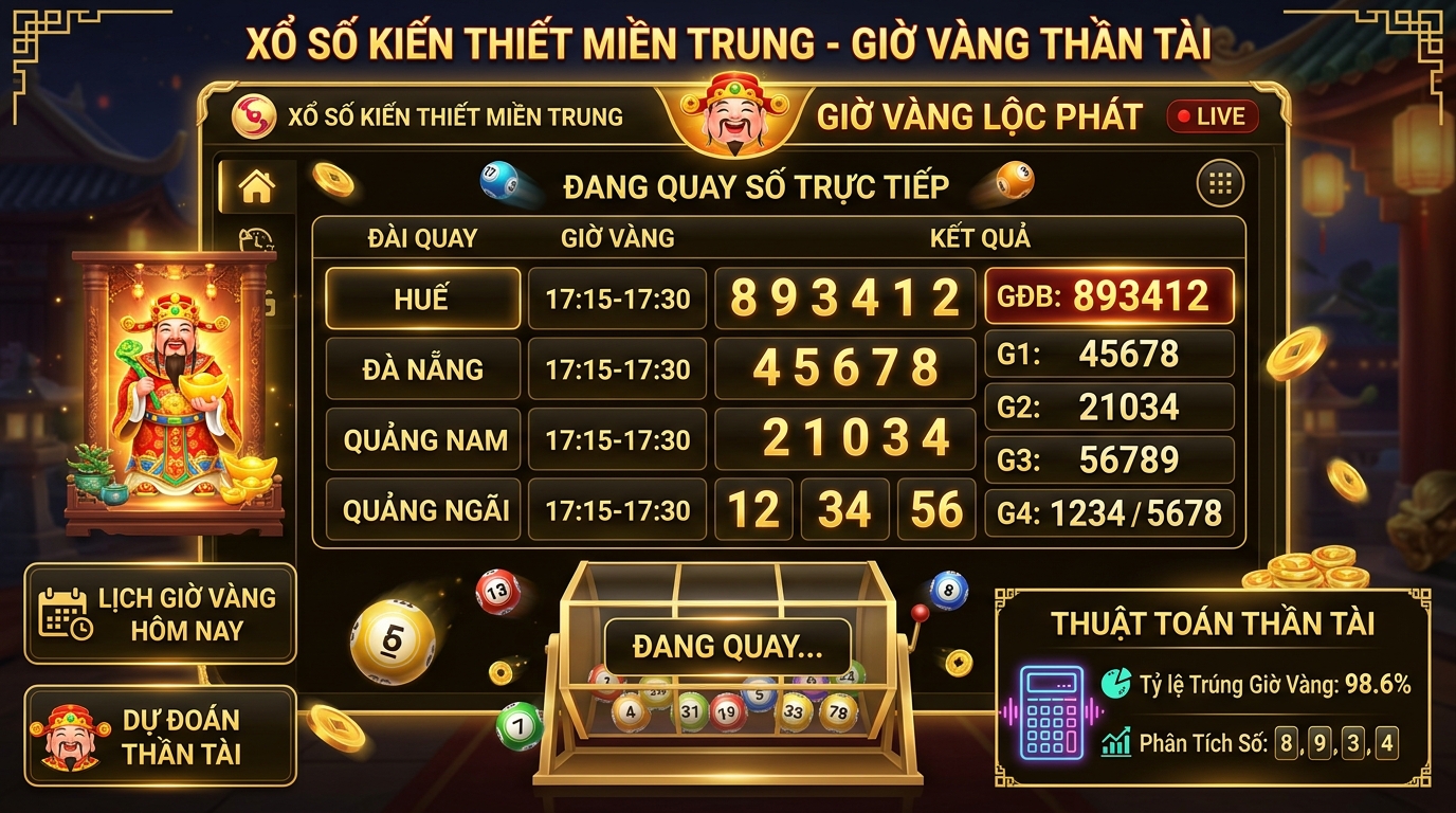 Giao diện tính năng quay thử xổ số theo Giờ Hoàng Đạo và thuật toán Thần Tài