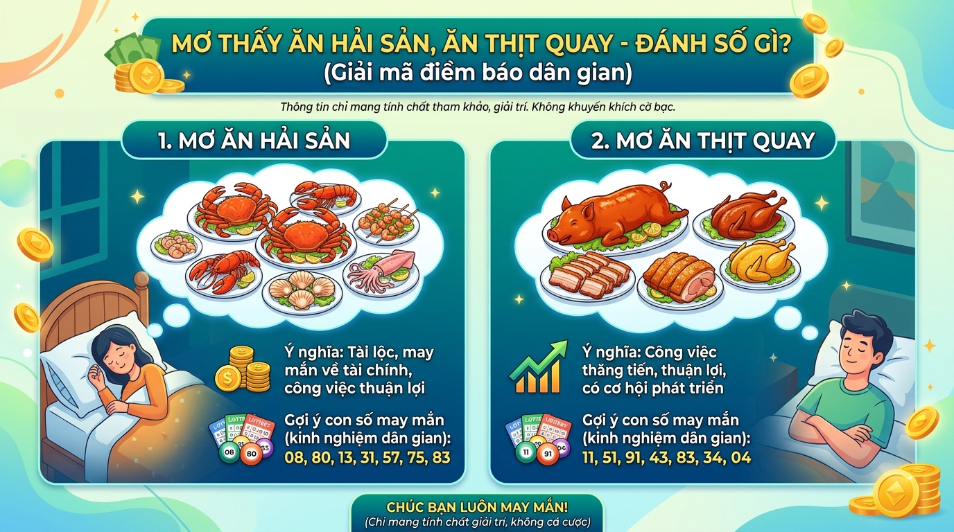 Mơ thấy ăn hải sản, ăn thịt quay đánh con gì