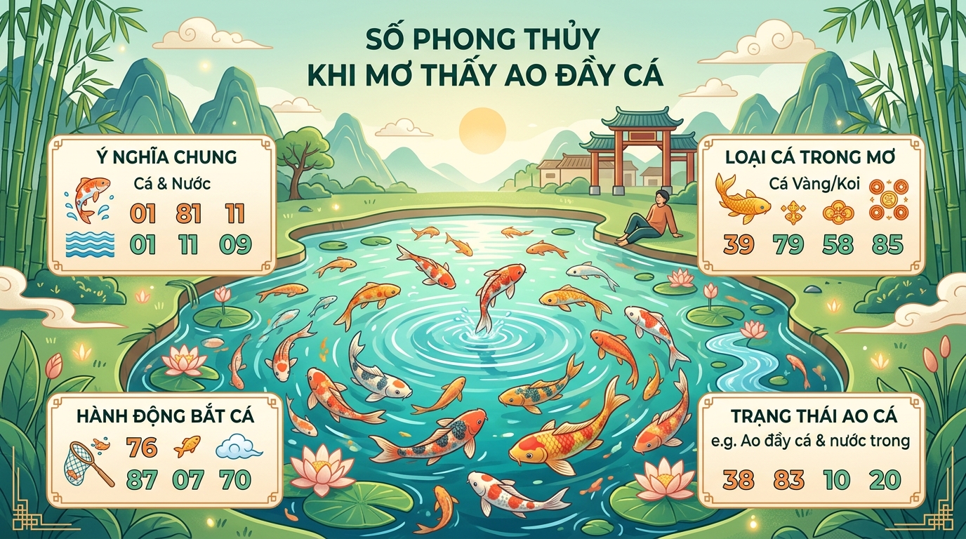 Chốt số phong thủy mơ thấy ao nhiều cá