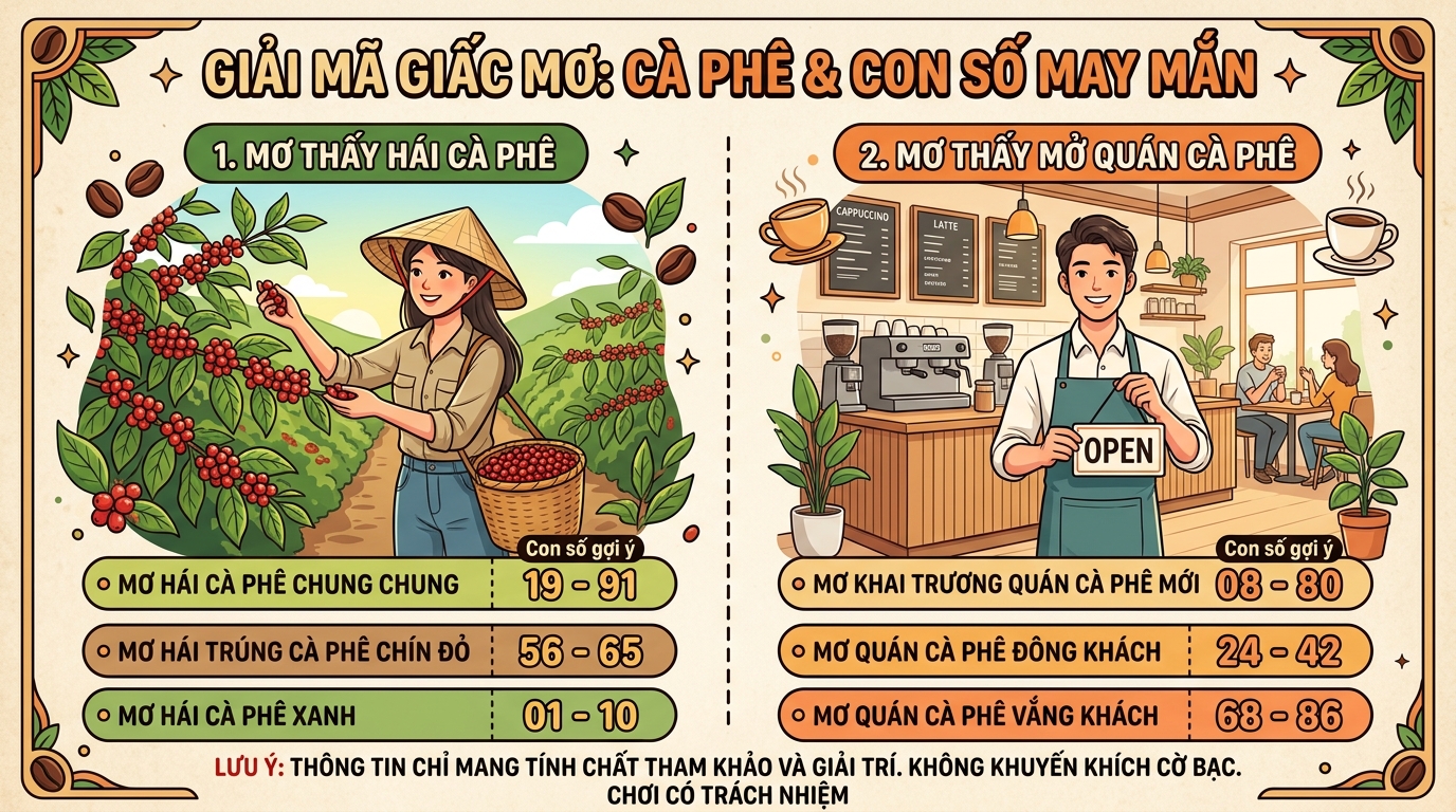 Nằm mơ hái cà phê đánh số gì, mơ mở quán cafe chốt con gì