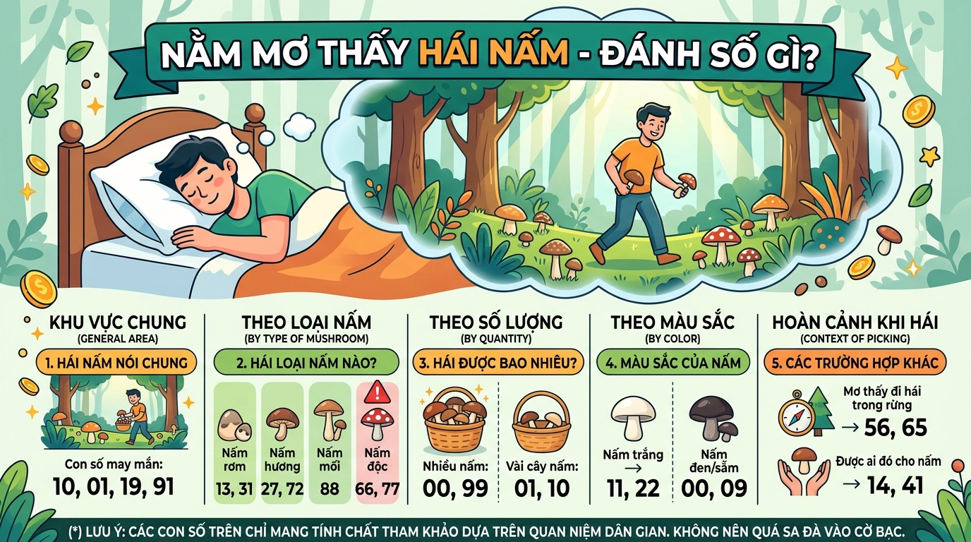 Nằm mơ thấy hái nấm đánh con gì, nằm mơ hái nấm đánh số gì