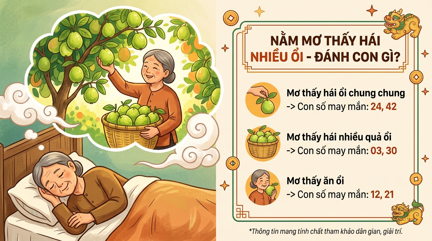 Nằm mơ hái nhiều ổi đánh con gì