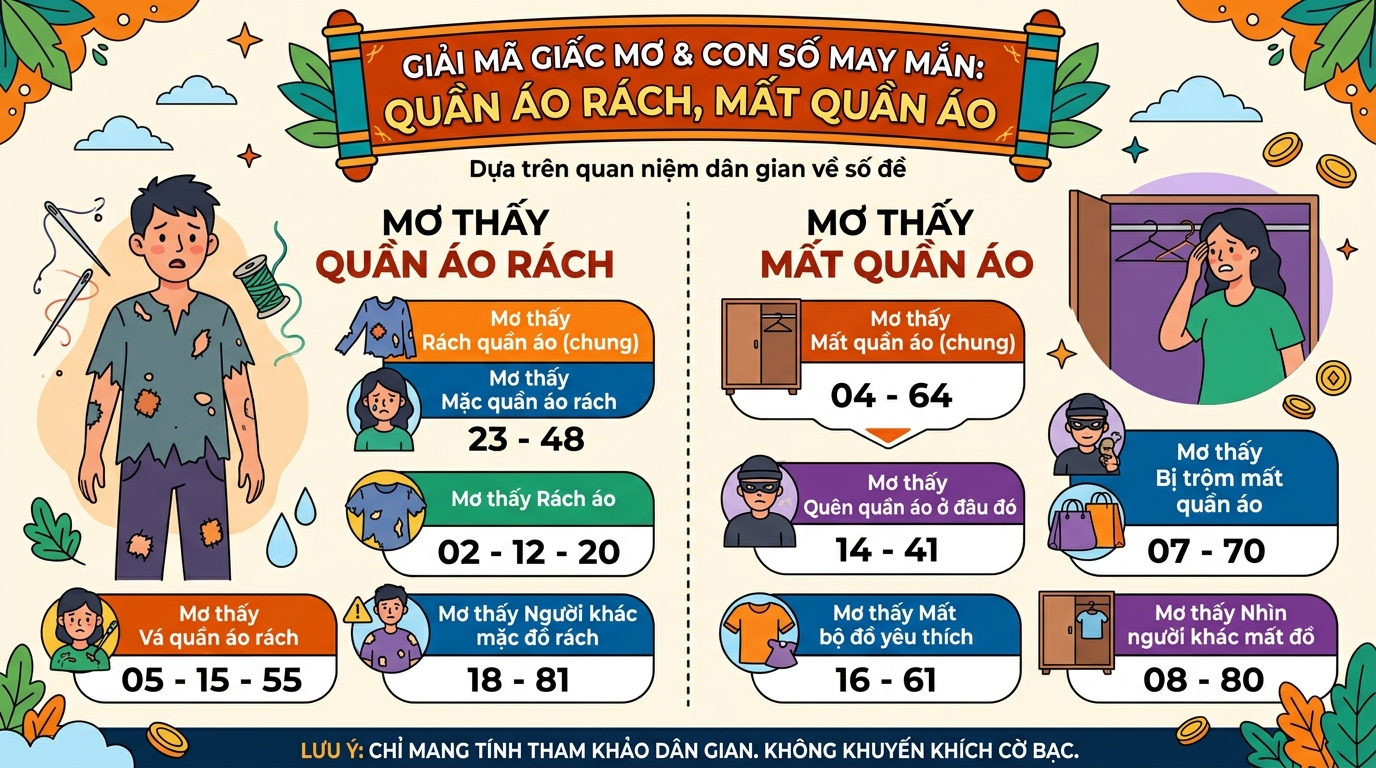 Nằm mơ thấy quần áo rách đánh đề con gì, mất quần áo đánh con gì