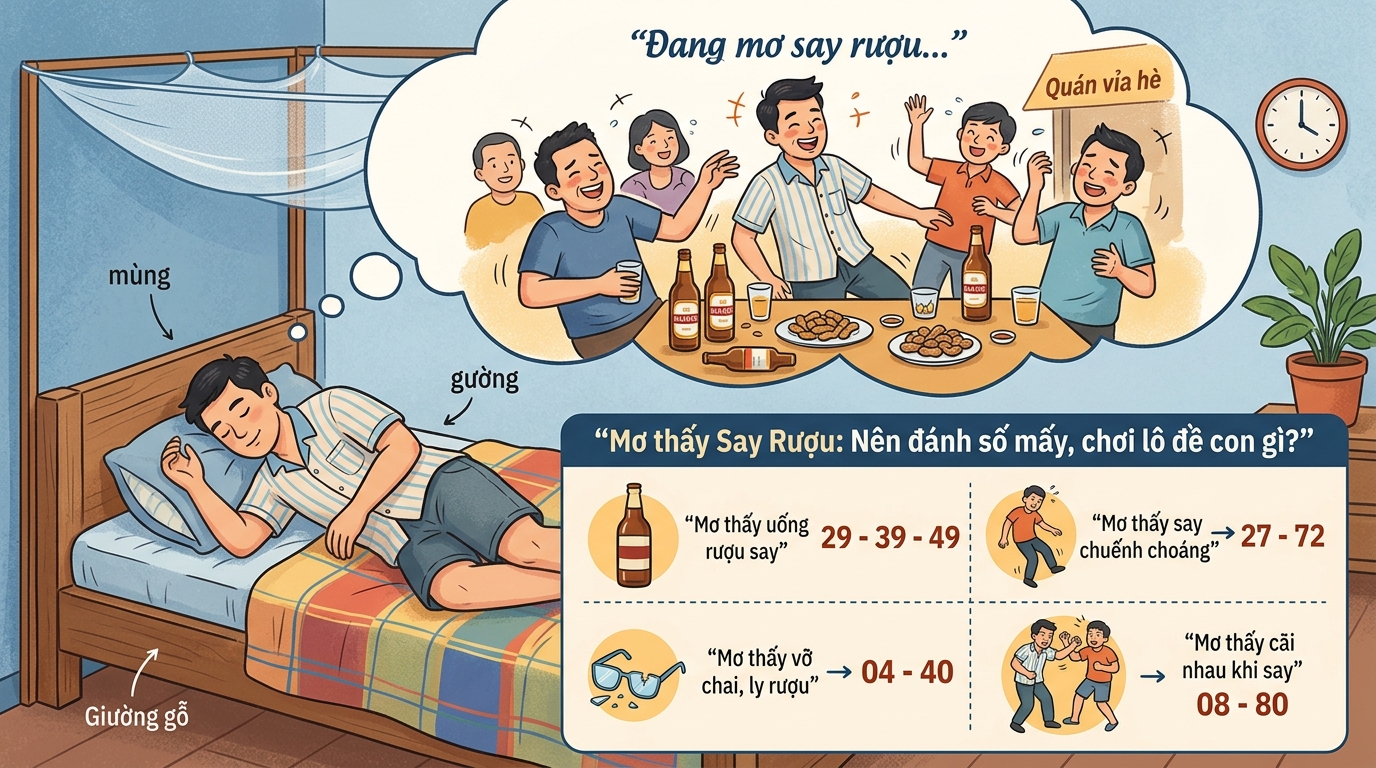 Nằm mơ thấy say rượu đánh con gì, người say xỉn đánh đề số mấy