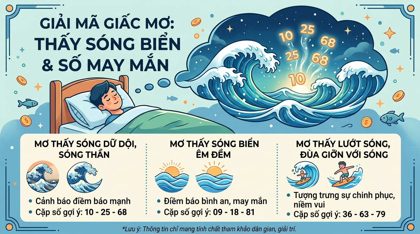 Nằm mơ thấy sóng biển đánh số may, biển sóng lớn đánh con gì