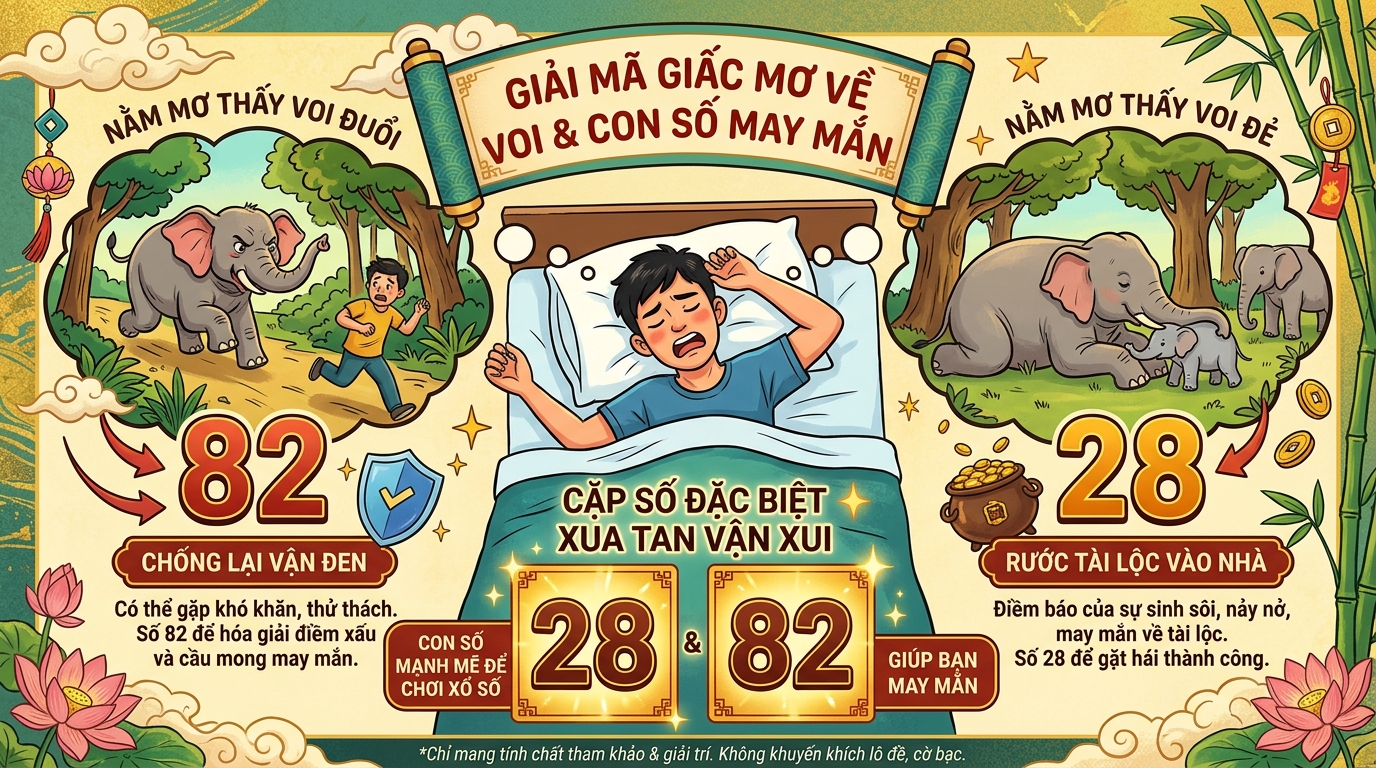 Nằm mơ thấy con voi đuổi rượt hoặc voi đẻ con chốt mạnh tay cặp song thủ giải hạn 28 - 82