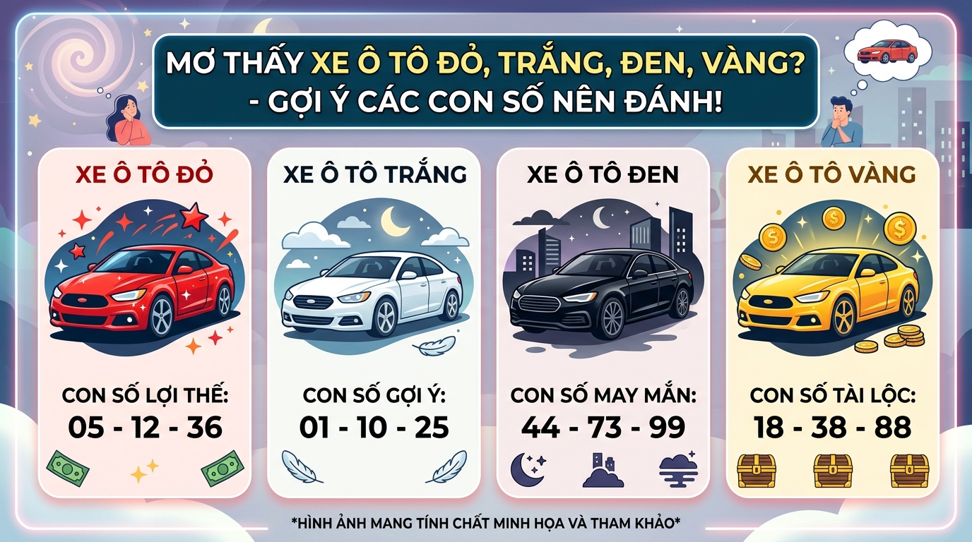 Mơ thấy xe ô tô màu đỏ trắng đen vàng chốt số mấy