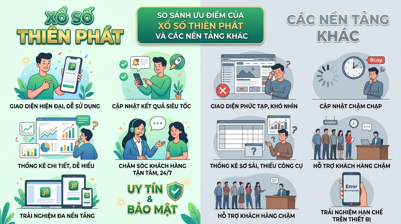 Giao diện sạch, tối ưu hóa di động của Xổ Số Thiên Phát so với đối thủ
