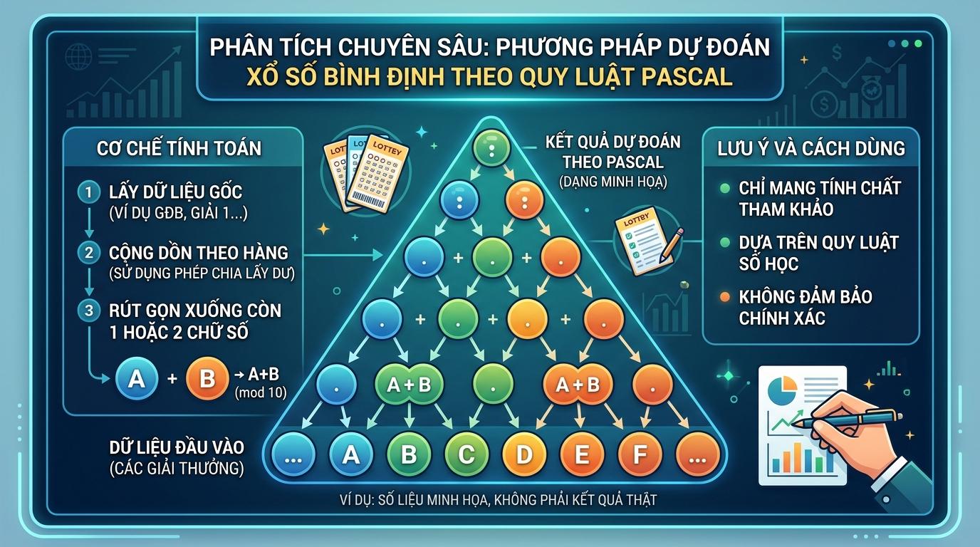 Biểu đồ hình tam giác ngược tạo từ các chữ số, bên dưới có biểu đồ cột dọc màu xanh và khung chứa chữ số màu đỏ.