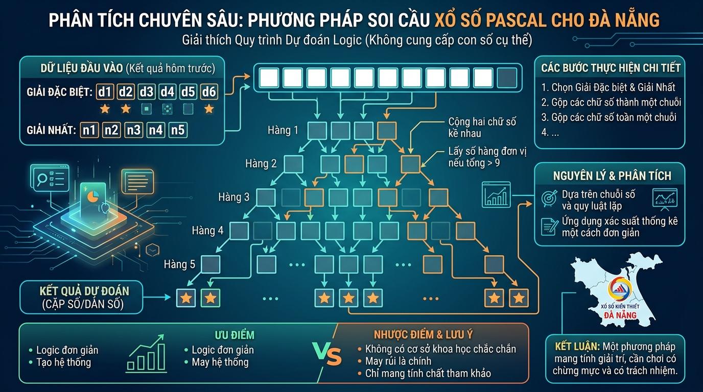 Một khối hình tam giác ngược tạo từ các dãy chữ số. Ở phía dưới bên trái là biểu đồ các cột dọc màu xanh lá, phía dưới bên phải là một khung chữ nhật chứa các chữ số màu đỏ.