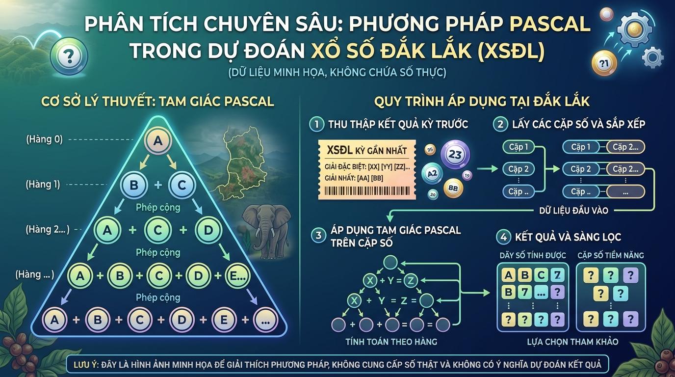 Một khối hình tam giác ngược được tạo thành từ các hàng chữ số thu hẹp dần xuống dưới. Phía dưới tam giác, bên trái là một biểu đồ các cột thẳng đứng màu xanh lá cây, bên phải là một khung hình chữ nhật chứa các chữ số kích thước lớn màu đỏ.