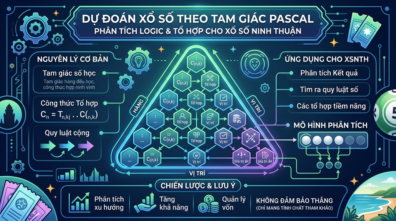 Biểu đồ hình tam giác ngược gồm các hàng chữ số xếp chồng lên nhau. Hàng trên cùng dài nhất, các hàng dưới ngắn dần và kết thúc bằng một ô hình chữ nhật sáng màu bao bọc hai chữ số.