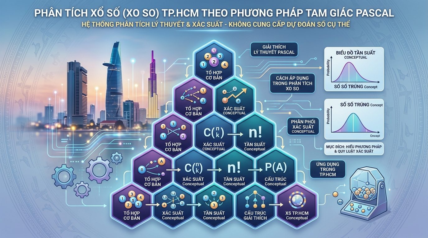 Màn hình giao diện tối hiển thị tháp Pascal đài TP.HCM với dãy số đầu vào 115854 và 98301, đáy tháp là cặp số 73 màu đỏ