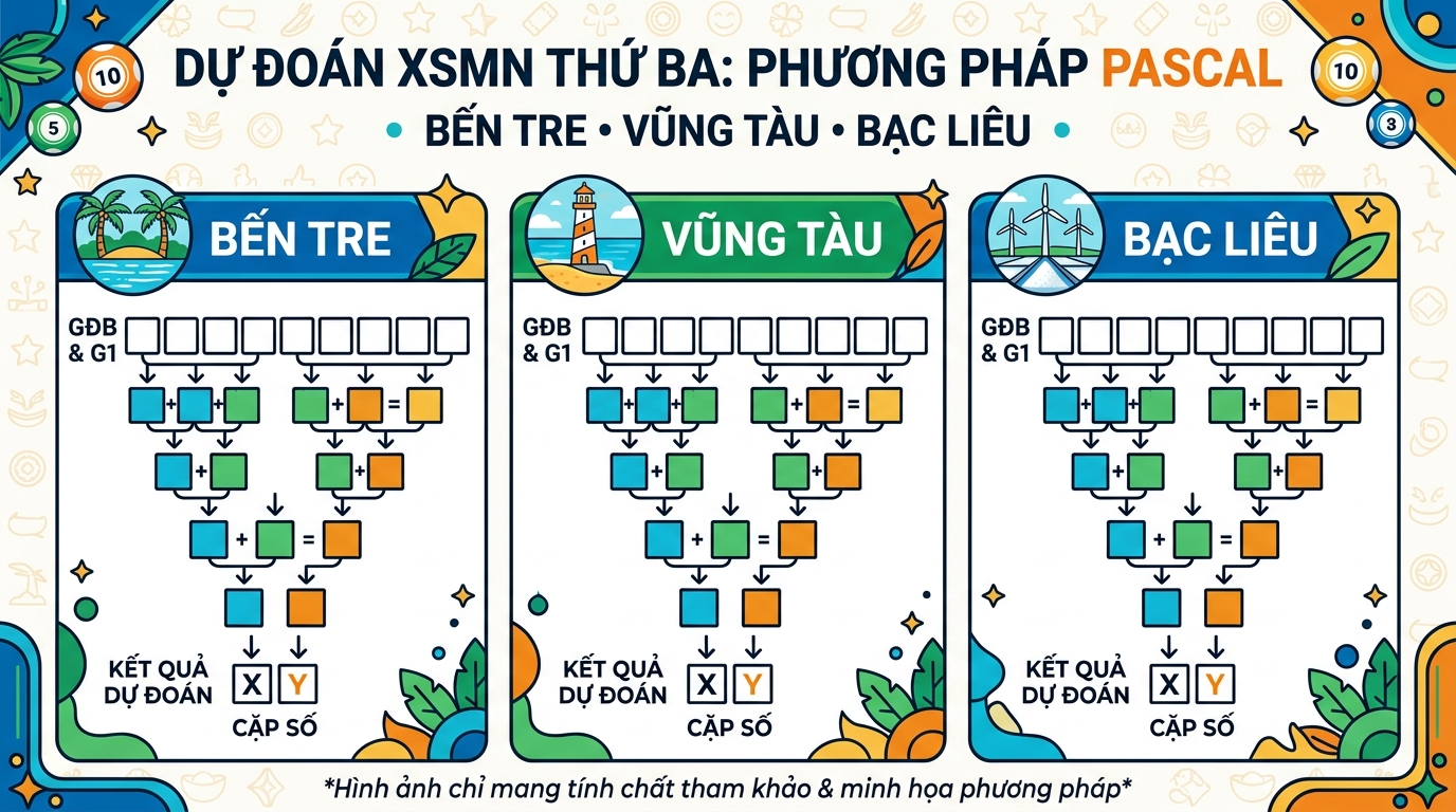 Biểu đồ tháp Pascal xổ số miền Nam ngày Thứ 3 đài Bến Tre