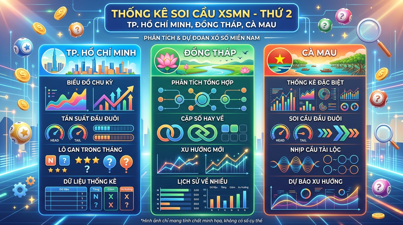 Soi cầu thống kê XSMN thứ 2 đài TPHCM, Đồng Tháp, Cà Mau