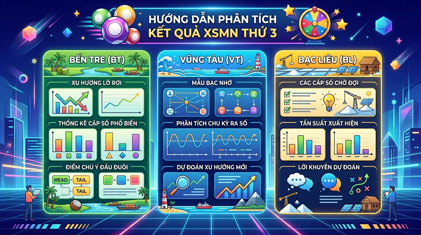 Phân tích dữ liệu XSMN Thứ 3 đài Bến Tre, Vũng Tàu, Bạc Liêu