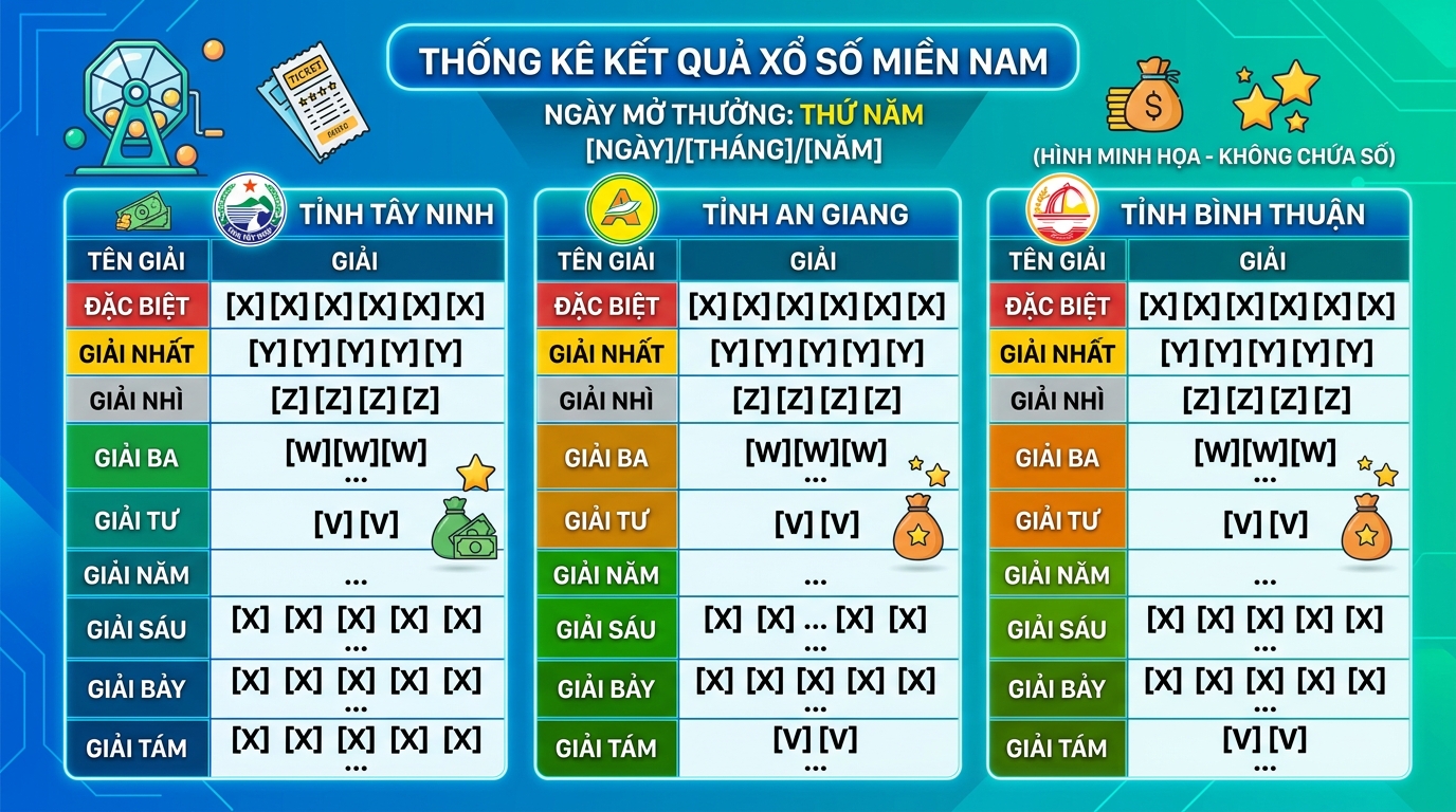Thống kê xổ số thứ 5 với đài Tây Ninh, An Giang, Bình Thuận