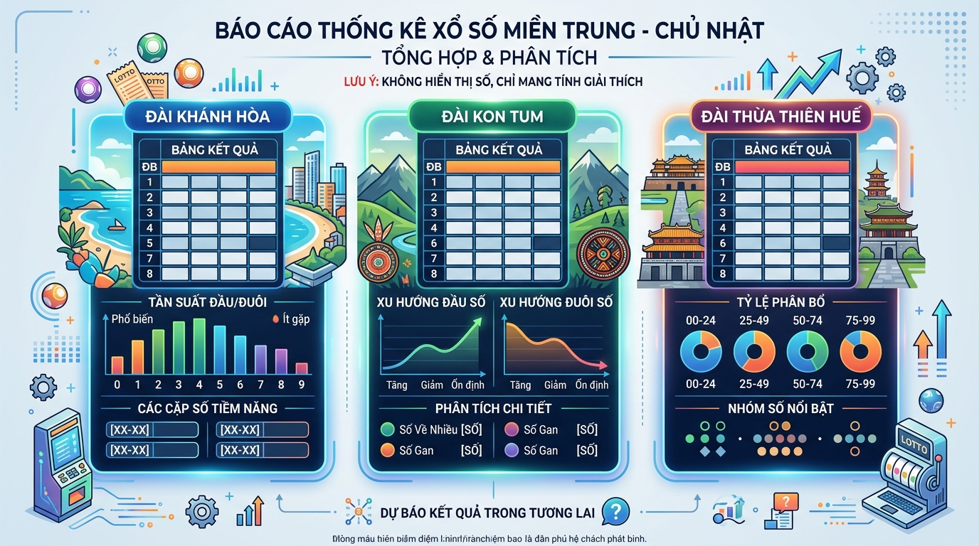 Tổng quan thống kê xổ số miền trung Chủ Nhật đài Khánh Hòa và Kon Tum và Huế