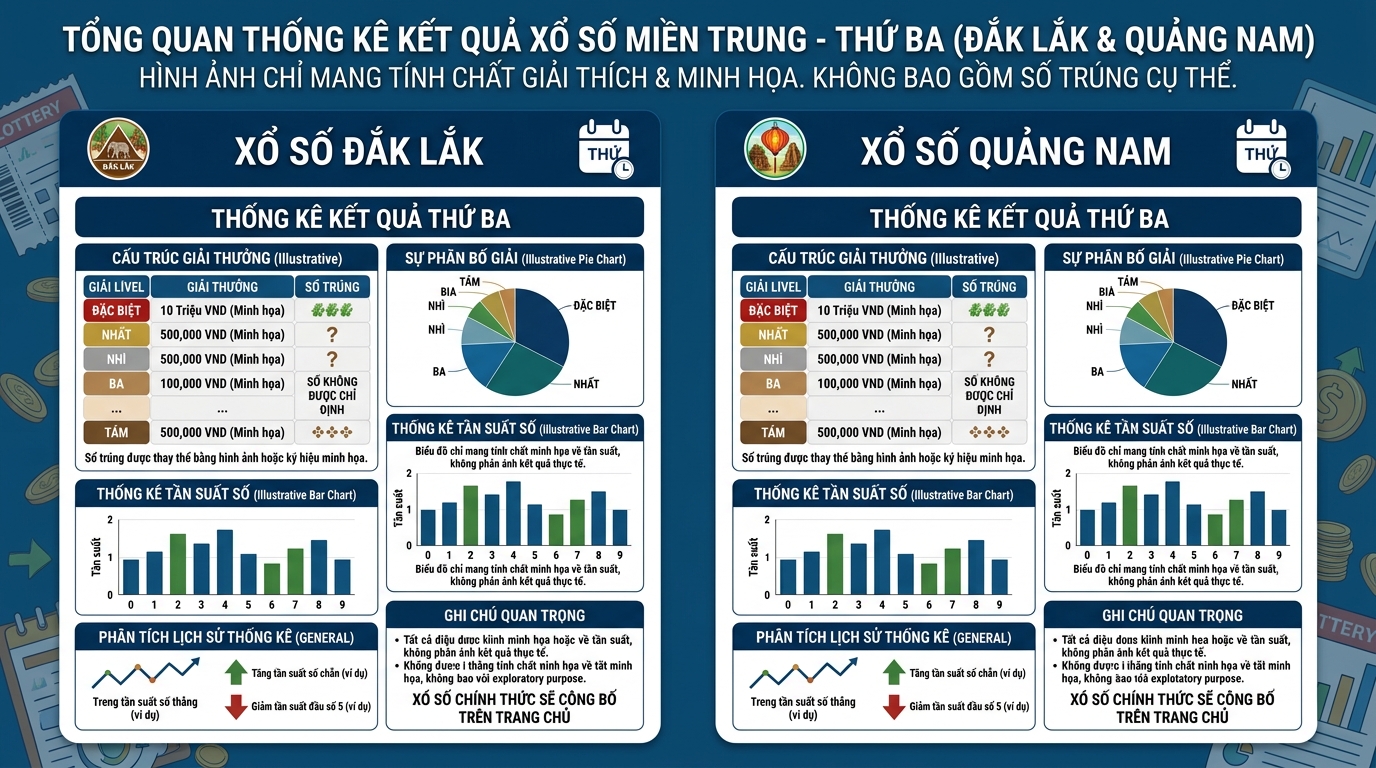 Tổng quan thống kê xổ số miền trung Thứ 3 đài Đắk Lắk và Quảng Nam