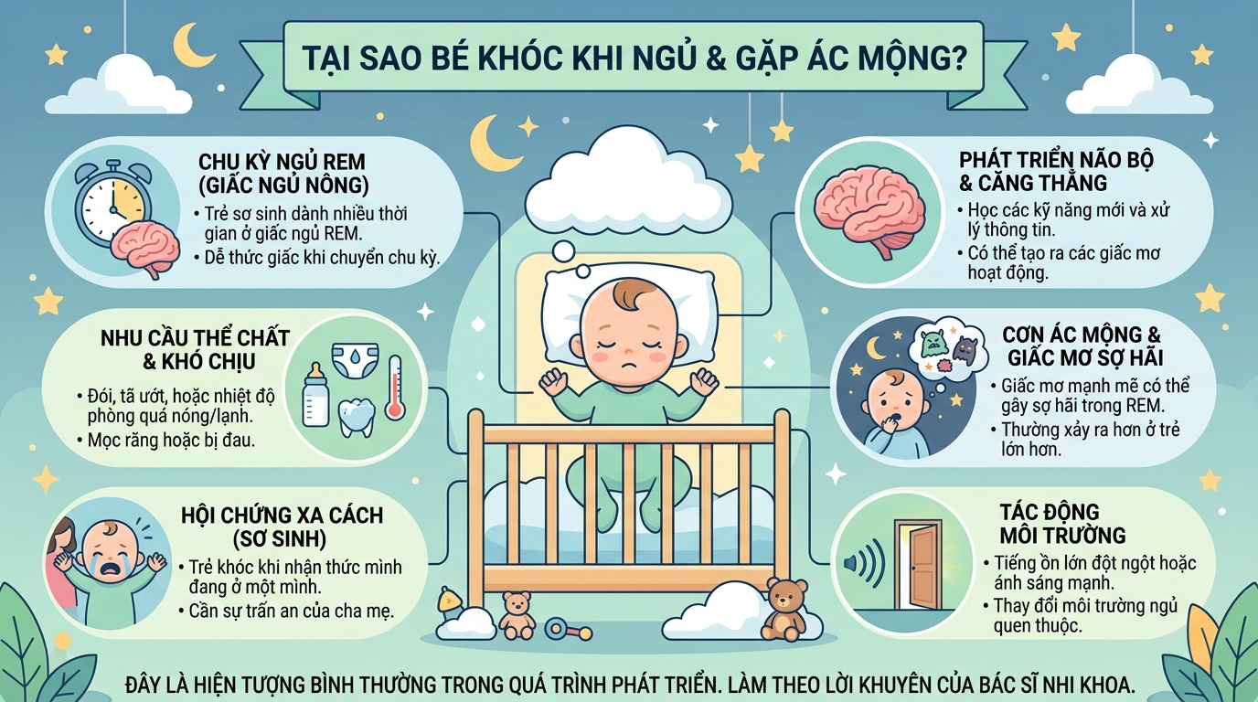 Lý giải hiện tượng khoa học bé ngủ hay nằm mơ khóc, khóc dạ đề
