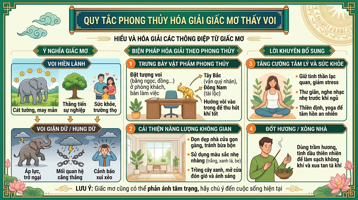 Quy luật phong thủy hóa giải giấc mơ thấy voi