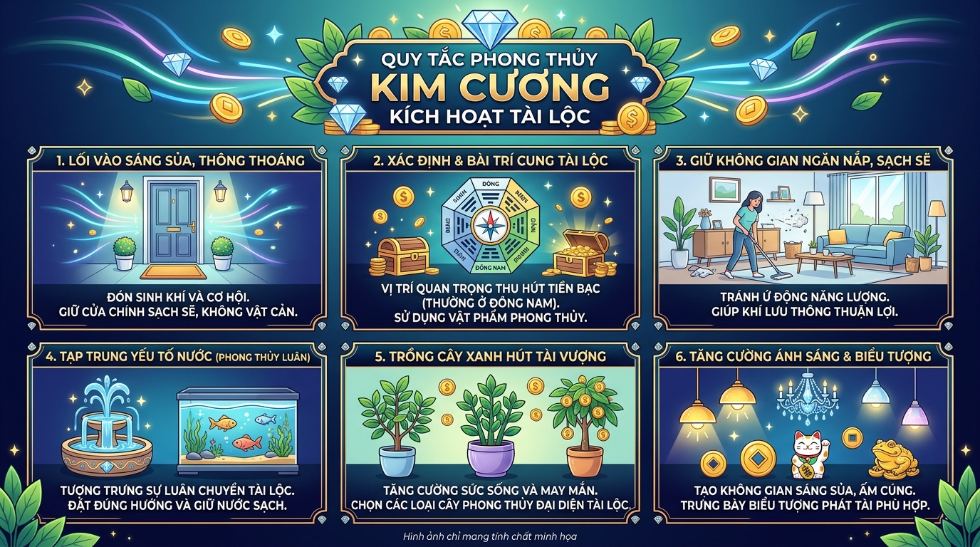 Quy luật phong thủy kim cương khơi thông tài lộc